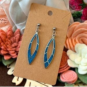 Blue Turquoise And Stainless Steel Leaf Shaped Earrings